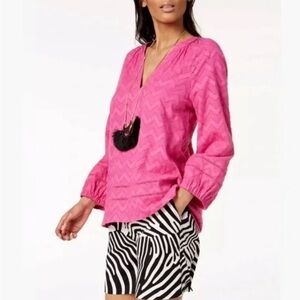 Trina Turk X INC Women's‎ Pink Solid Peasant Boho Blouse Top Size M